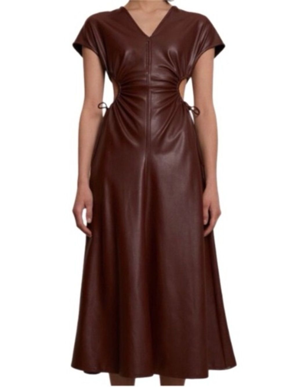7 for All Mankind Brown Faux Leather Cutout Midi Dress Size XS